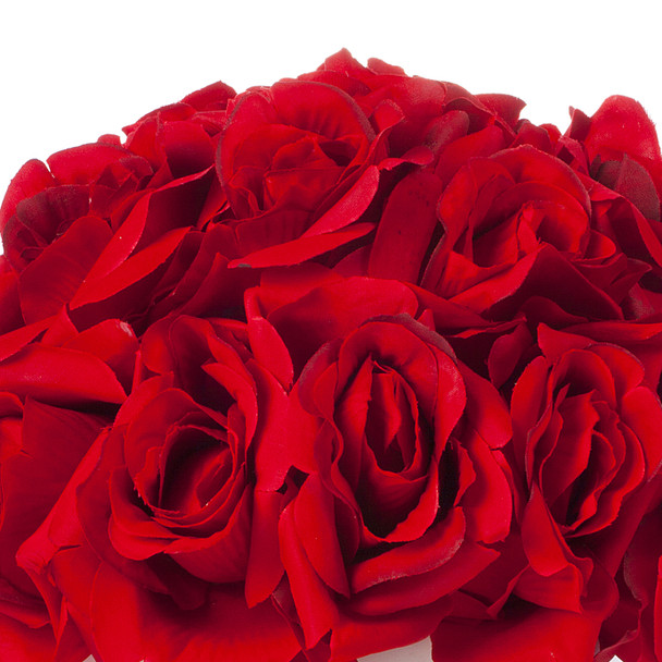 18 Heads Silk Rose Flower Arrangement in White Ceramic Pot(Red)