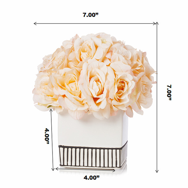 18 Heads Silk Rose Flower Arrangement in White Ceramic Pot(Peach)