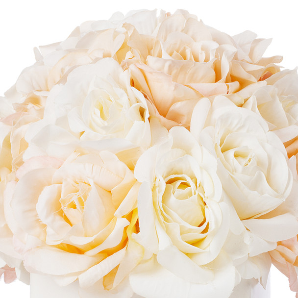 18 Heads Silk Rose Flower Arrangement in White Ceramic Pot(Cream Beige) 18 Heads Silk Rose Flower Arrangement in White Ceramic Pot(Cream Beige)