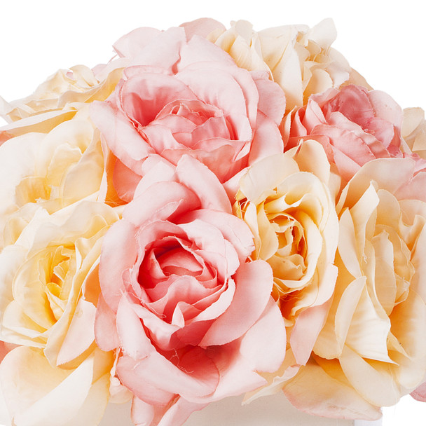18 Heads Silk Rose Flower Arrangement in White Ceramic Pot(Beige Pink) 18 Heads Silk Rose Flower Arrangement in White Ceramic Pot(Beige Pink)
