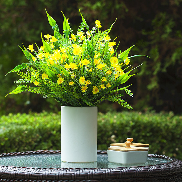 Artificial Mixed Floral Arrangement in White Ceramic Vase(Yellow)