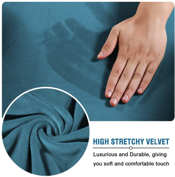 One Piece Extra Large Removable Stretch Velvet Fabric Ottoman Slipcover with Elastic Bottom(Peacock Blue)