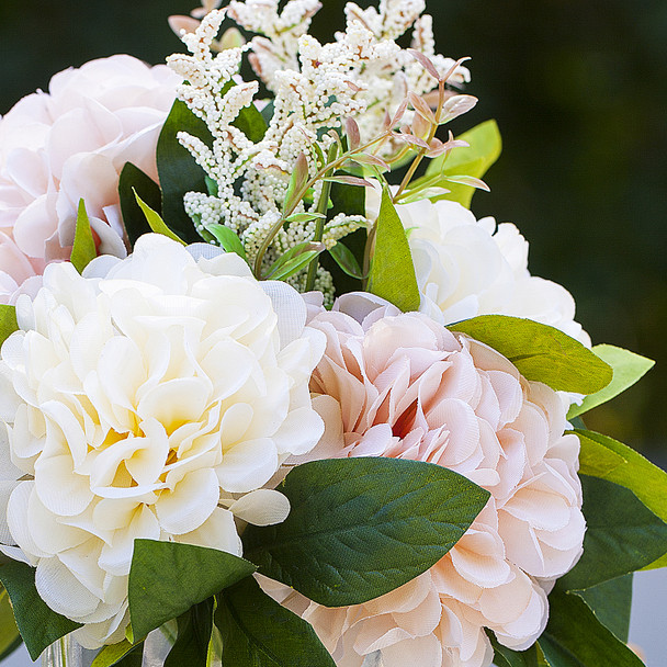 Artificial Silk Dahlia Flower Arrangement in Clear Glass Vase With Faux Water(Cream Pink)