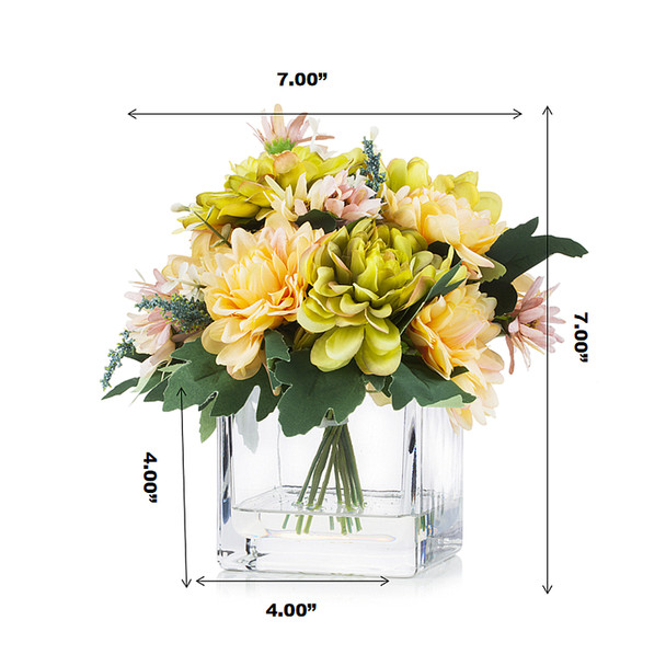 Daisy and Mixed Flower Arrangements in Clear Glass Vase with Acrylic Water(Yellow) Daisy and Mixed Flower Arrangements in Clear Glass Vase with Acrylic Water(Yellow)