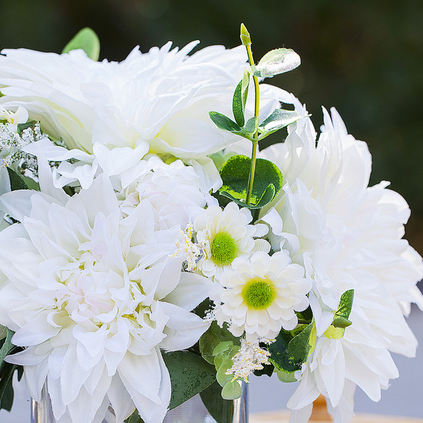 Mixed Artificial Dahlia Flower Arrangement in Cube Glass Vase With Faux Water(Cream)