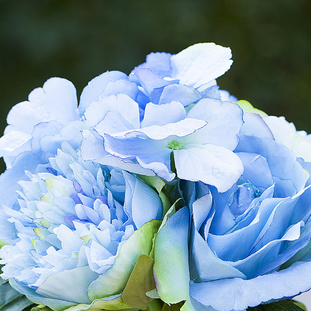 Mixed Artificial Rose Peony and Hydrangea Flower Arrangement in Cube Glass Vase With Faux Water(Blue) Mixed Artificial Rose Peony and Hydrangea Flower Arrangement in Cube Glass Vase With Faux Water(Blue)
