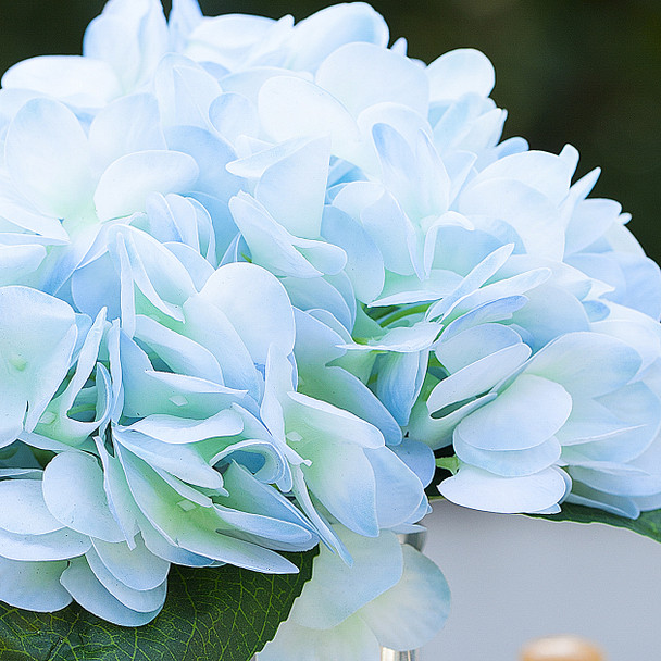 Artificial Real Touch Hydrangea Flower Arrangement in Cube Glass Vase With Faux Water(Light Blue)