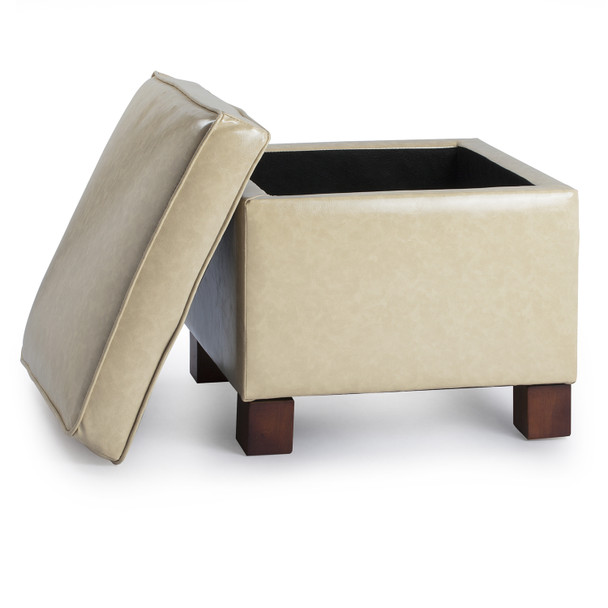 Nova 18 Inches Modern Elegant Leather Square Storage Ottoman(Beige)