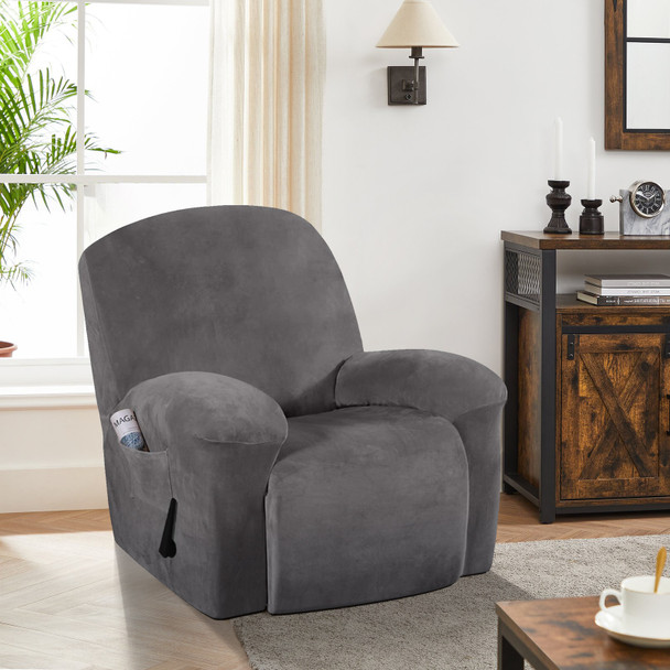 Real Velvet Spandex Recliner Chair Slipcover with Elastic Bottom Side Pocket(Grey) Real Velvet Spandex Recliner Chair Slipcover with Elastic Bottom Side Pocket(Grey)