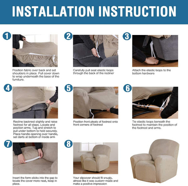 Real Velvet  Spandex  Recliner Chair Slipcover with Elastic Bottom Side Pocket(Taupe)