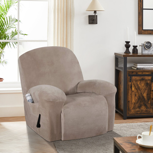 Real Velvet  Spandex  Recliner Chair Slipcover with Elastic Bottom Side Pocket(Taupe)