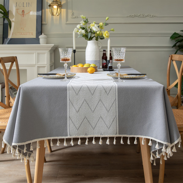 High Quality Rectangle Cotton and Linen Tablecloth with Tassels (Grey) High Quality Rectangle Cotton and Linen Tablecloth with Tassels (Grey)