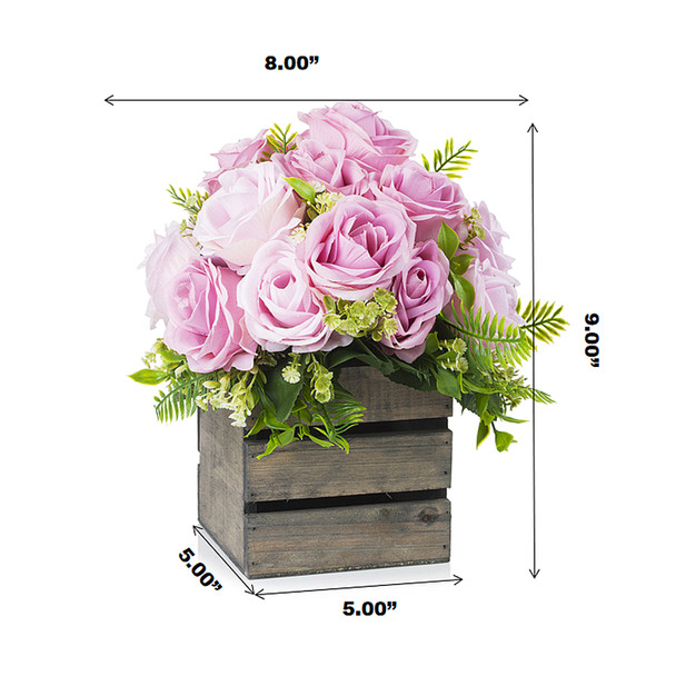 18 Heads Mixed Rose Flower Arrangement With Wood Planter(Pink)