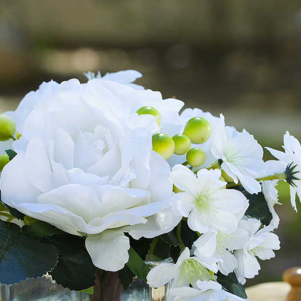 Mixed Artificial Roses Flower Arrangement in Cube Glass Vase With Faux Water(White) Mixed Artificial Roses Flower Arrangement in Cube Glass Vase With Faux Water(White)