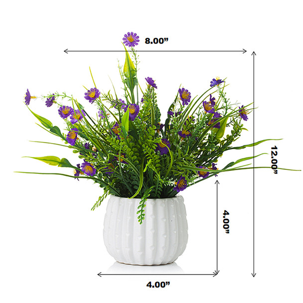 Mixed Artificial Mini Sunflower Arrangement in White Ceramic Pot( Purple)