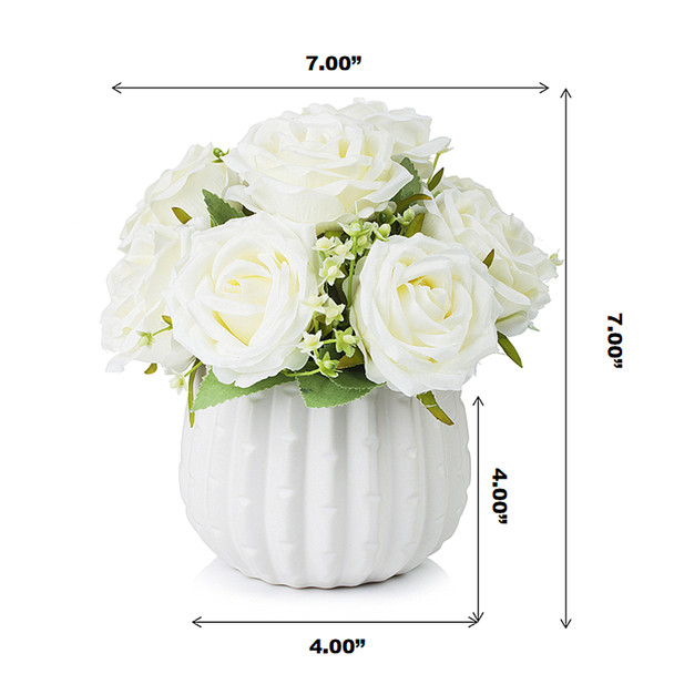 Mixed Artificial Rose Flower Arrangement in White Ceramic Pot( Cream)