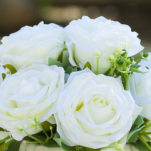 Mixed Artificial Rose Flower Arrangement in White Ceramic Pot( Cream)