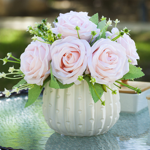Mixed Artificial Rose Flower Arrangement in White Ceramic Pot( Light Pink)
