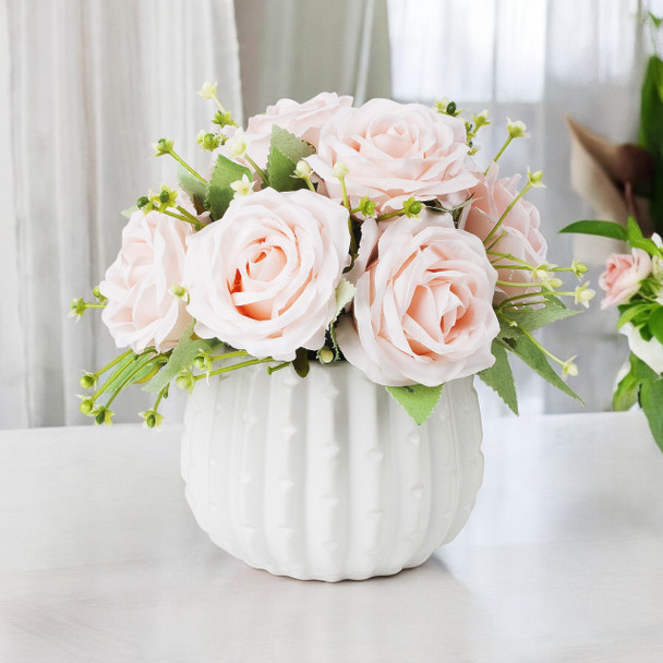 Mixed Artificial Rose Flower Arrangement in White Ceramic Pot( Light Pink)