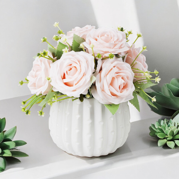 Mixed Artificial Rose Flower Arrangement in White Ceramic Pot( Light Pink)