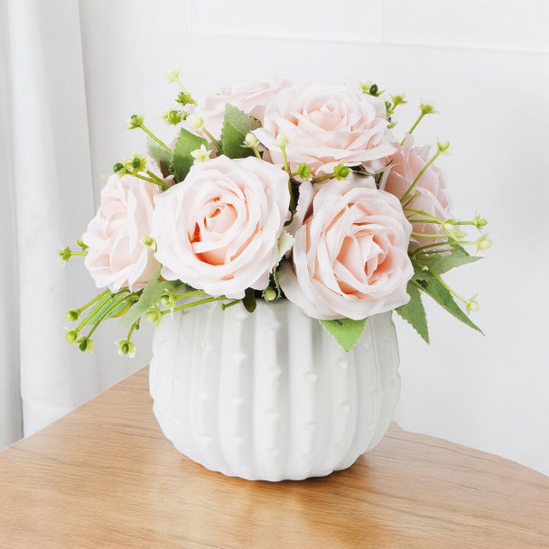 Mixed Artificial Rose Flower Arrangement in White Ceramic Pot( Light Pink)