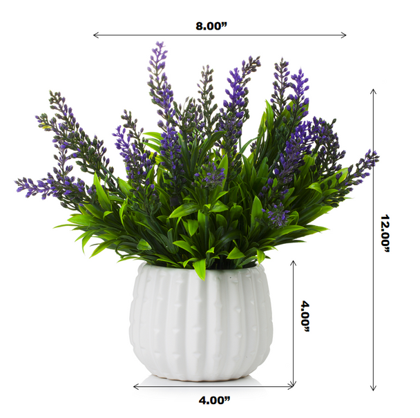 Artificial Lavender Flower in White Ceramic Pot(Purple)