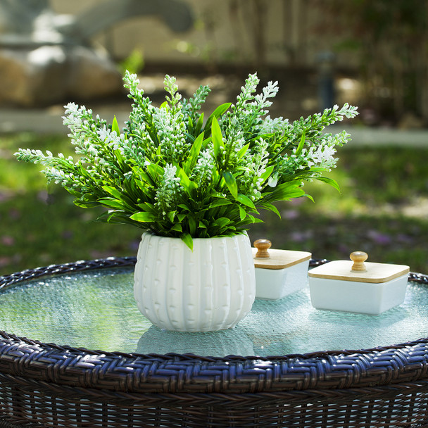 Artificial Lavender Flower in White Ceramic Pot(White) Artificial Lavender Flower in White Ceramic Pot(White)