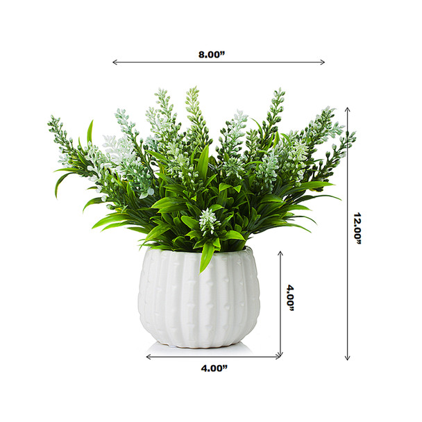 Artificial Lavender Flower in White Ceramic Pot(White) Artificial Lavender Flower in White Ceramic Pot(White)