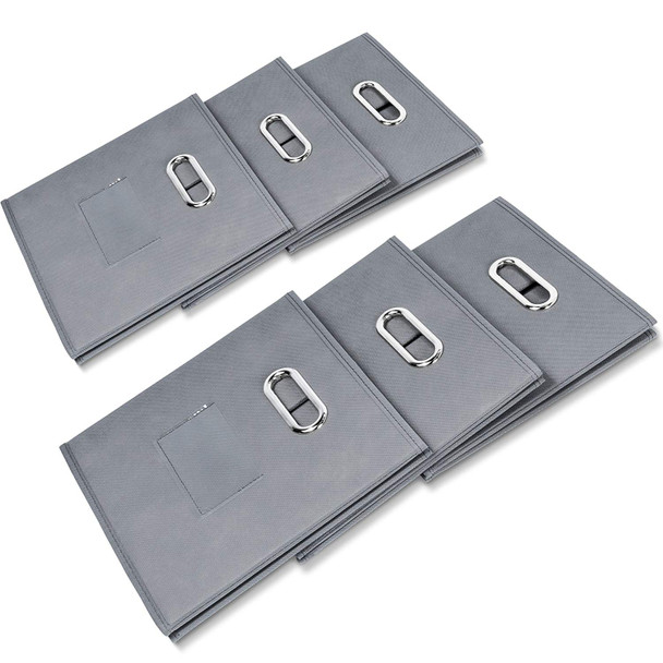 Fabric Storage Bins With Metal Handles (Set of 6)