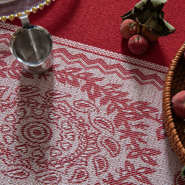 High Quality Washable Cotton Linen Wrinkle Free Tablecloth with Tassel (Red)