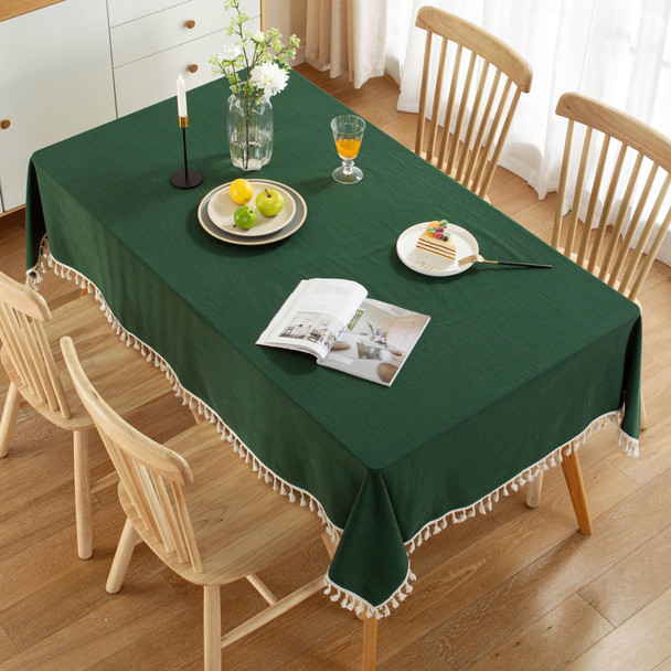 High Quality Washable Cotton Wrinkle Free Tablecloth with Tassel (Green)
