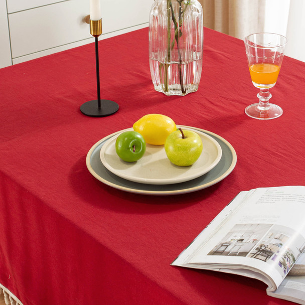 High Quality Washable Cotton Wrinkle Free Tablecloth with Tassel (Red) High Quality Washable Cotton Wrinkle Free Tablecloth with Tassel (Red)