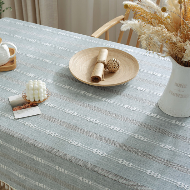 Washable Cotton Linen Wrinkle Free Tablecloth with Tassel (Light Blue) Washable Cotton Linen Wrinkle Free Tablecloth with Tassel (Light Blue)
