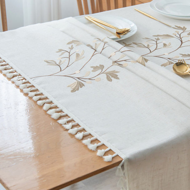 High Quality Washable Wrinkle Free Tablecloth with Tassel (Beige)