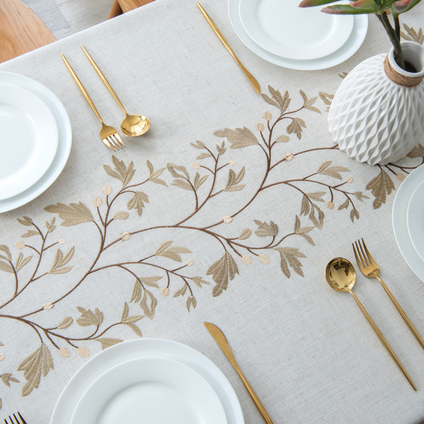 High Quality Washable Wrinkle Free Tablecloth with Tassel (Beige)