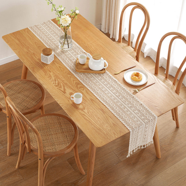 Fashion Table Runner with Tassels, Cotton Farmhouse Table Decoration ,9.5"X78", Beige