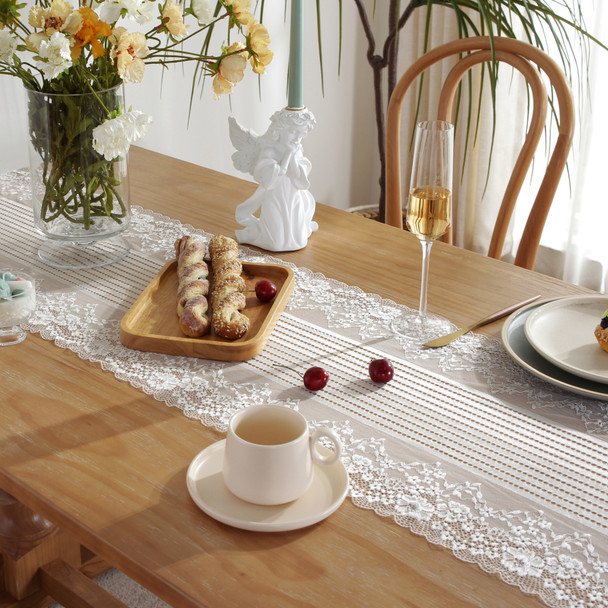 White Lace Table Runner Farmhouse Table Decoration ,15"X78", White White Lace Table Runner Farmhouse Table Decoration ,15"X78", White