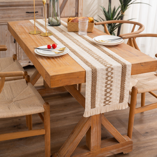 Farmhouse Rustic Table Runner for Summer Home Decor with Tassels 
