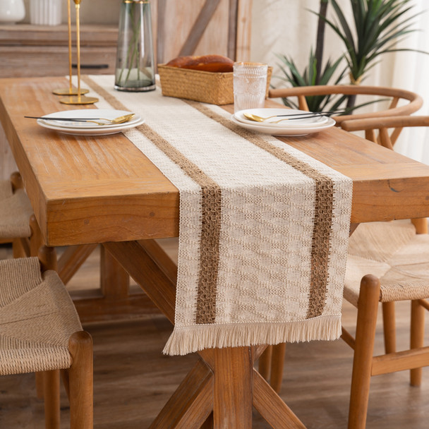 Farmhouse Rustic Table Runner for Summer Home Decor with Tassel Farmhouse Rustic Table Runner for Summer Home Decor with Tassel