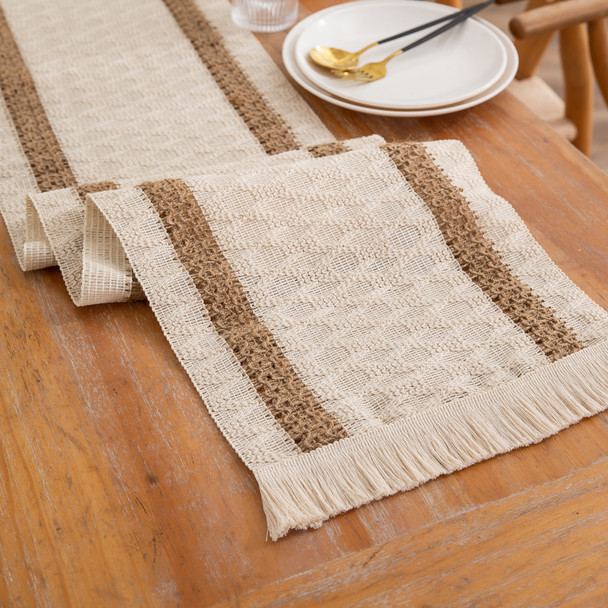 Farmhouse Rustic Table Runner for Summer Home Decor with Tassel Farmhouse Rustic Table Runner for Summer Home Decor with Tassel