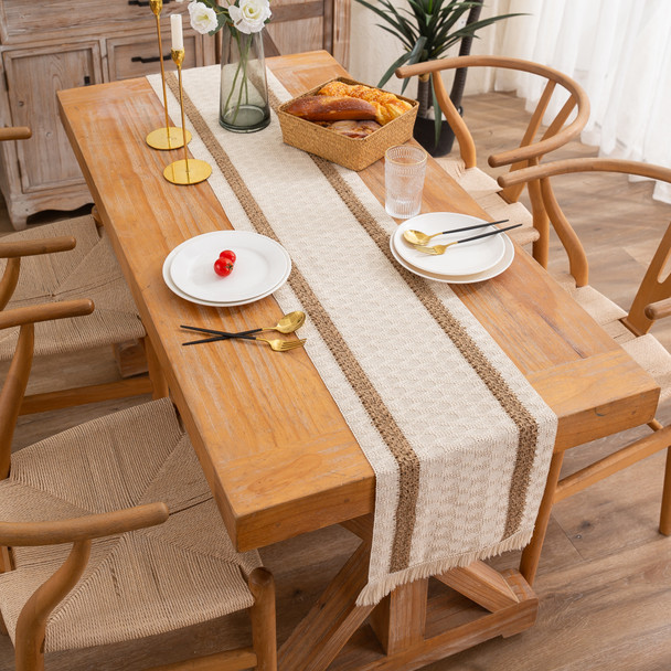 Farmhouse Rustic Table Runner for Summer Home Decor with Tassel Farmhouse Rustic Table Runner for Summer Home Decor with Tassel