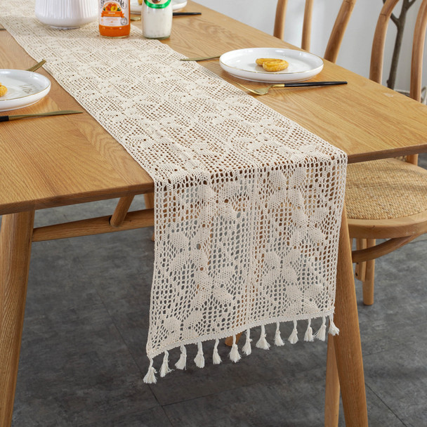 Farmhouse Rustic Cotton Table Runner for Summer Home Decor with Tassels Farmhouse Rustic Cotton Table Runner for Summer Home Decor with Tassels