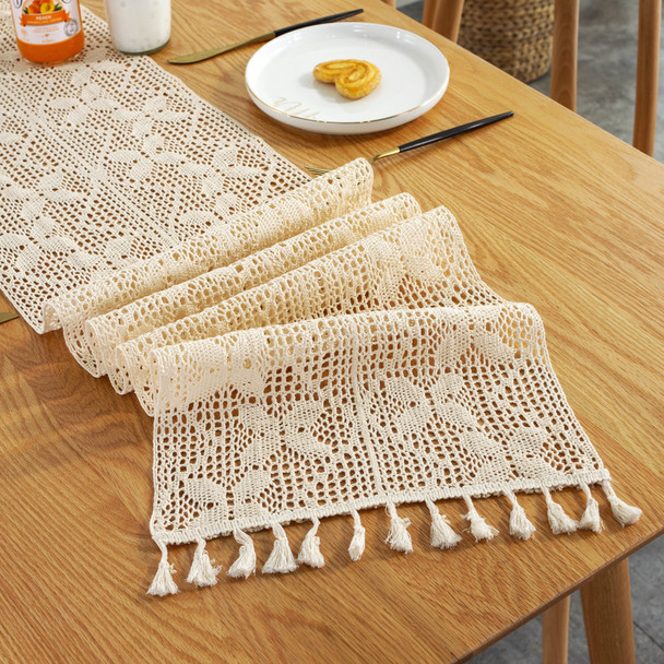 Farmhouse Rustic Cotton Table Runner for Summer Home Decor with Tassels Farmhouse Rustic Cotton Table Runner for Summer Home Decor with Tassels