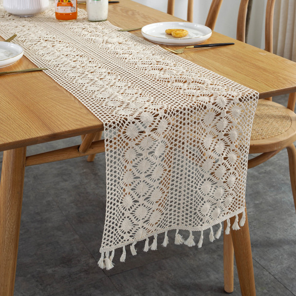 Farmhouse Rustic Cotton Table Runner for Summer Home Decor with Tassel Farmhouse Rustic Cotton Table Runner for Summer Home Decor with Tassel