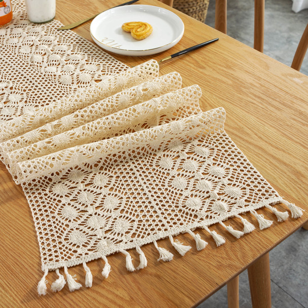 Farmhouse Rustic Cotton Table Runner for Summer Home Decor with Tassel Farmhouse Rustic Cotton Table Runner for Summer Home Decor with Tassel