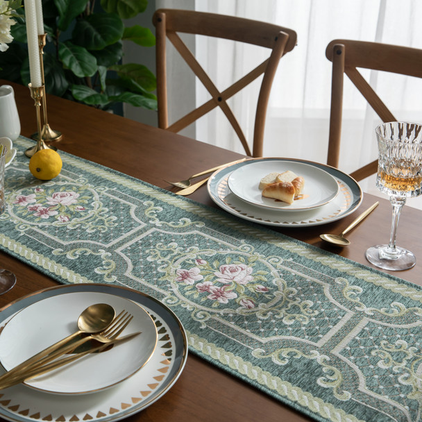 Modern Floral Print Table Runner with Tassel(Green) Modern Floral Print Table Runner with Tassel(Green)