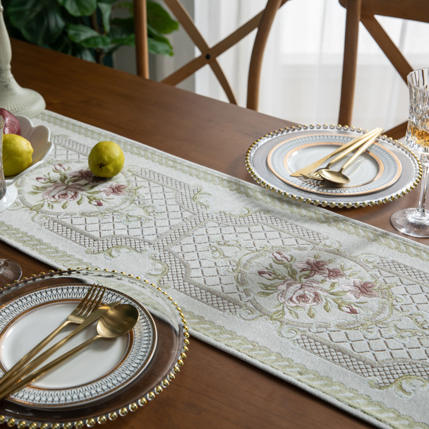 Modern Floral Print Table Runner with Tassel(Geige)