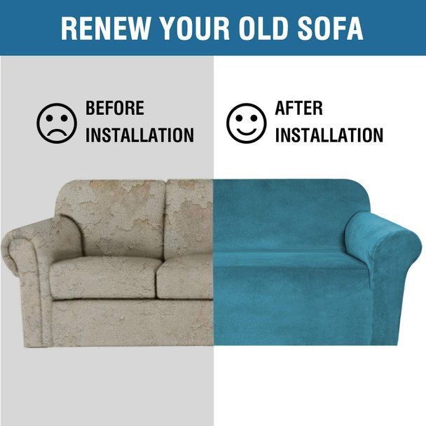 Ultra Soft Thick Stretch Velvet Fabric Loveseat Slipcover for 2 Cushion Couch Covers (Peacock Blue)