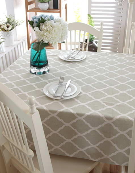 54"x 80" Diamond Pattern Natural Simple 100% Cotton and Linen Rectangle Tablecloth