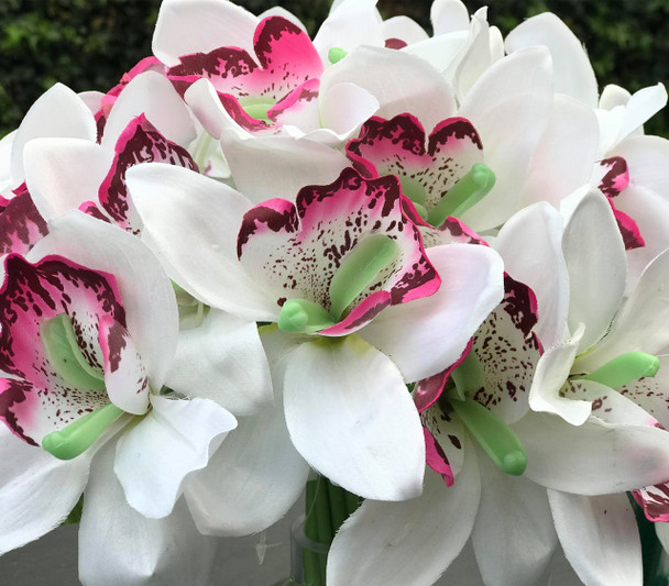 White Silk Orchid Flowers 18 pieces With Glass Vase Home Wedding Decor White Silk Orchid Flowers 18 pieces With Glass Vase Home Wedding Decor
